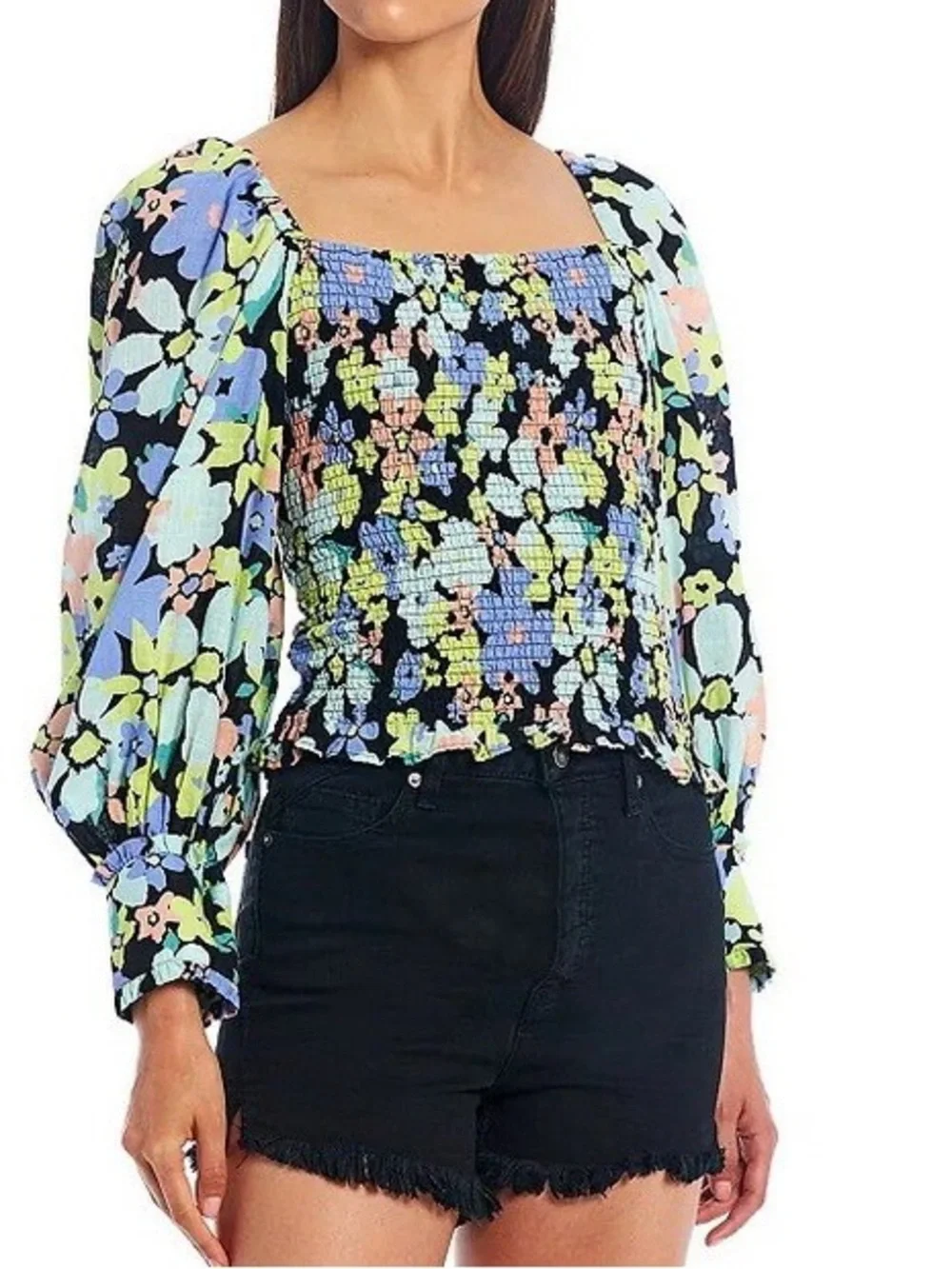 Free People Ariana Floral Puff Sleeve Blouse Size S
